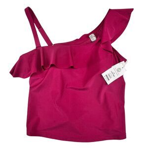 Time & True Tankini Swim Top 1X Asymmetrical Ruffle One Shoulder Pool Beachwear